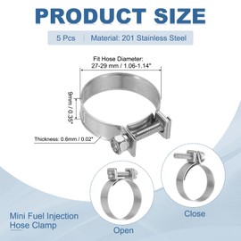 PATIKIL 5 Pcs 27-29mm Mini Fuel Injection Hose Clamps Stainless Steel Adjustable Clamp