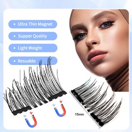 No Glue Magnetic Eyelashes Natural Look, Magnetic Lashes, Half Eye 2 Magnets Reusable False Eyelashes with Tweezers