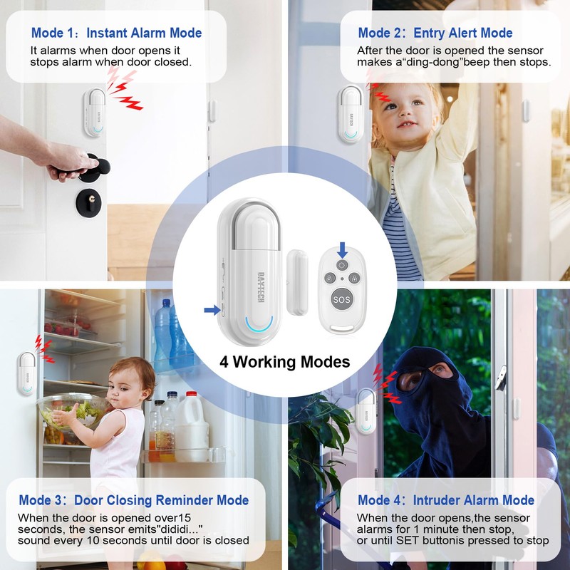 DAYTECH Door Alarm with Remote, 0-120dB Door Alarm Sensor When