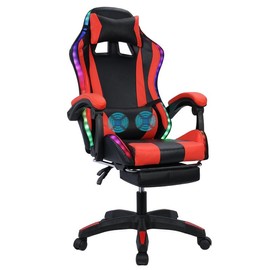 Gaming Chair with LED RGB Lights with Massage and Footrest Ergonomic Computer Chair High Back Video Game Chair with Adjustable Lumbar Support Linkage Armrest Red and Black