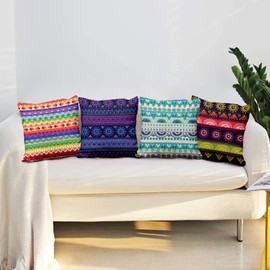 Aoihrraan 60 x 60 cm, Set of 4 Decorative Boho Style Cushion Covers, Colourful Bohemian Mandalas, Ethnic Pattern, Soft Plush Square Cushion Cover, Living Room, Outdoor, Balcony, Patio, Chair, Garden,