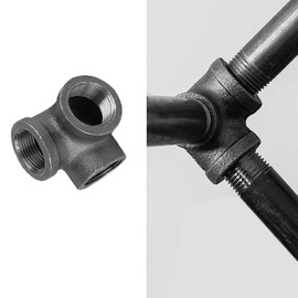 AGUTEA Right Angle Black Malleable Iron Tee Fitting 3-Way Side Exit Elbow Connector (1-Pack) (1 INCH)