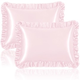 Homiest Ruffle Satin Pillowcase for Hair and Skin, King Size Satin Pillow Covers Silky Pillow Cases Set of 2, Satin Ruffled Pillowcase with Envelope Closure, Anti Wrinkle Pillow Shams (Blush Pink)