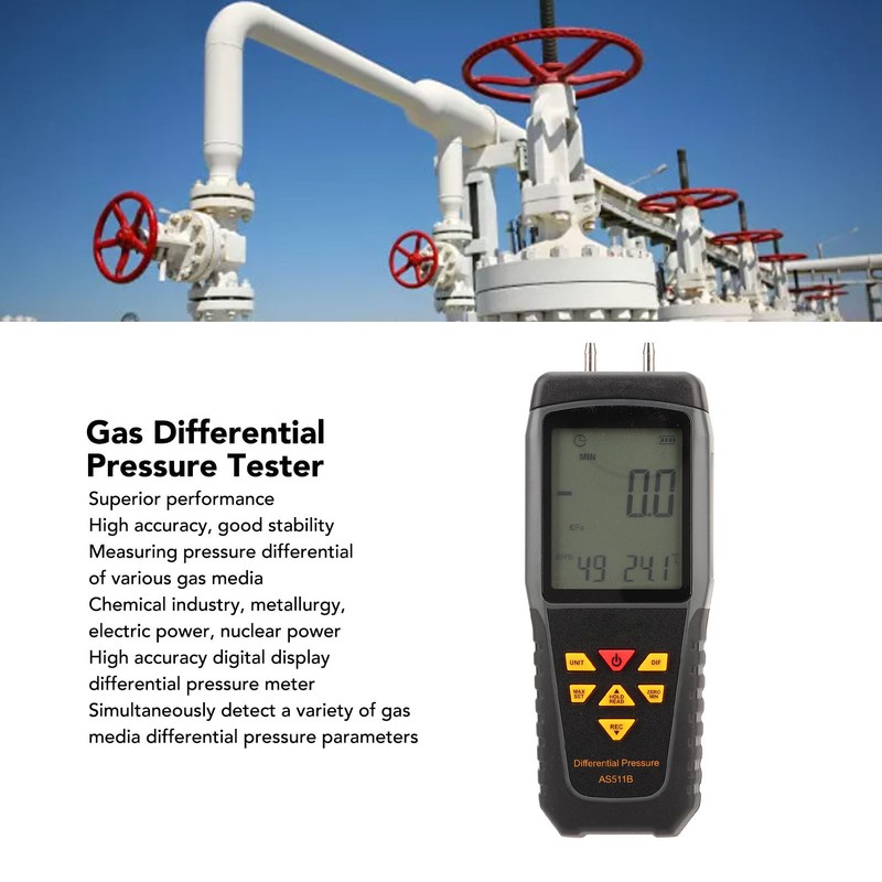 Differential Pressure Gauge LED Backlit Display Handheld Digital Gas Pressure