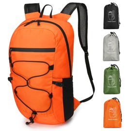 Outplea 15L Small Foldable Hiking Backpack for Men Women, Ultralight Packable Backpack, Collapsible Daypack for Outdoor Casual, Orange