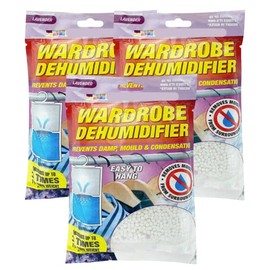 x3 Disposable Wardrobe Dehumidifier Hanging Bags - Specially Designed to Remove Moisture from Wardrobes - Absorbs Damp, Moisture & Condensation Fast & Effectively (Lavender)