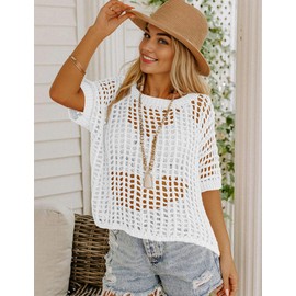Zeagoo Women's Short Sleeve Crochet Sweater 2025 Lightweight Summer Tops Boho Cover Ups