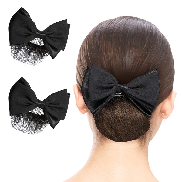 Beaupretty 2pcs Hair Snood Net Barrette Mesh Clip Elastic Butterfly Bun Bow Headdress for Lady Women Dance Office (Black)