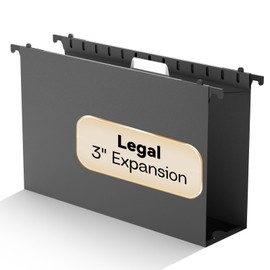 NORDUN Plastic Legal Size Hanging File Folders,Heavy Duty 3" Expanding Hanging Folder, Reinforced Black Hang Folders Legal,Insert Gasket,Adjustable Tabs,Filing Cabinet Folder for Bulky Files,12 Pack