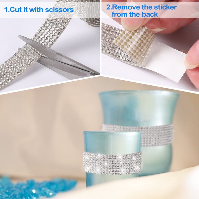 Cinta autoadhesiva de diamantes de imitación de cristal (plata, 3,8