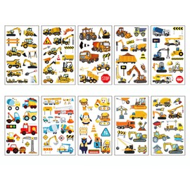 Excavator Temporary Tattoos for Kids,Boys,10 Sheets Waterproof Fake Tattoos Engineering Vehicle Tattoo Stickers for Children's Stick on Tattoos Birthday Car Theme Party Bag Filler School Rewards Gifts