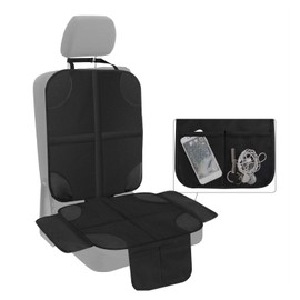 Protector de Asiento de Coche para Niños, Protector de Asiento de Coche de Tela Oxford 600D Impermeable con Respaldo Antideslizante y Bolsillos de Almacenamiento de Malla, (Línea negro)
