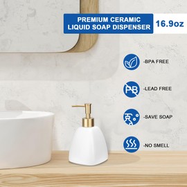 Ceramic Hand Soap Dispenser Liquid for Bathroom, Square Pyramid Lotion Dispenser for Kitchen 500ml/16.9oz