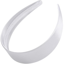 WantGor 1.6 Inch Wide Headbands Silk Satin Plain Headband for Women, Non Slip Solid Hair Bands Hair Accessories Cosplay DIY Holiday Head Band (White, Large)