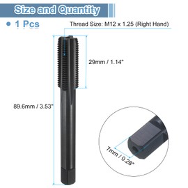 sourcing map Straight Flute Thread Tap, M12 x 1.25 Metric Nitride Coated Screw Threading Tapping Tool Thread Milling Machine Taps, 6542 High Speed Steel (HSS)