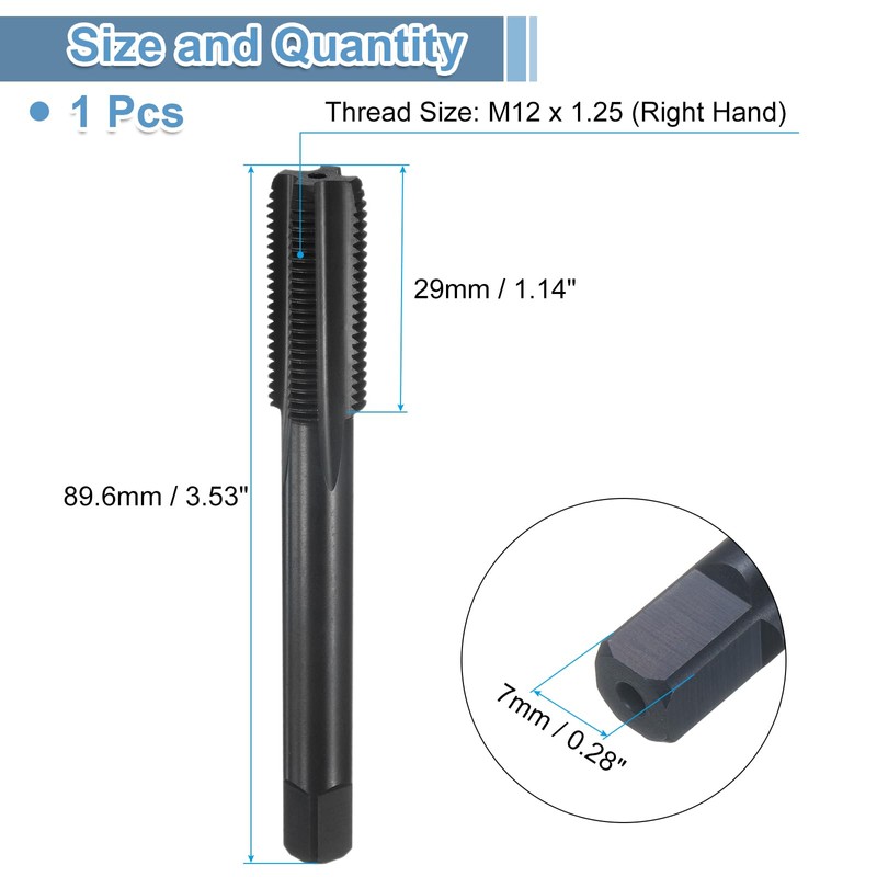 sourcing map Straight Flute Thread Tap, M12 x 1.25 Metric