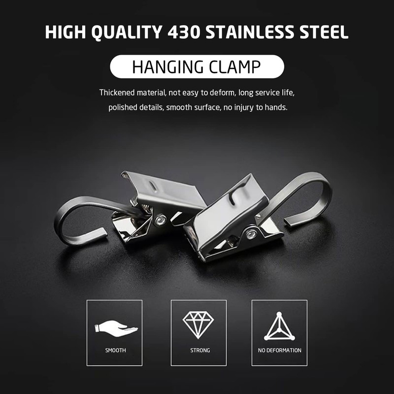 24 Pcs Set of Curtain Clips, Stainless Steel Curtain Hooks,