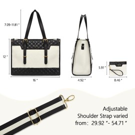 MOSISO Laptop Bag for Women,15-15.6 inch Canvas Laptop Tote Bag,16 inch Large Capacity Rhombus Quilted Work Bag with Clutch Purse,Casual Briefcase Handbag Computer Bag for Business Office Travel,Beige