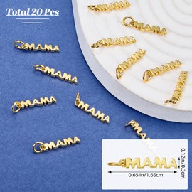 COGCHARGER 20 Pcs MAMA Brass Cubic Zirconia Pendants Set Charms For Jewelry Making, Bulk Jewelry Charms Gold Mother's Day for Bracelet Necklace Earring