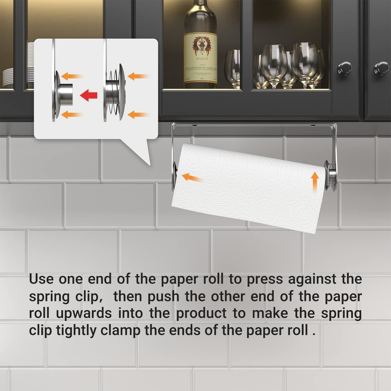 Paper Towel Holder Under Cabinet, Wall Mount, One-Handed Tear, Stainless