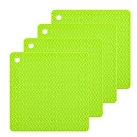 Smithcraft Silicone Trivets Mat for Counter Top Hot Pads for Pan and Pot Heat Resistant Hot Protector Workshop,Table Placemats 4 Pack,Size:7.5x7.5 Inch, Color: Green,Shape:Square