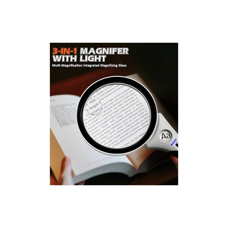 Rechargeable Magnifying Glass with Light, 10X 20X 45X Handheld Lighted