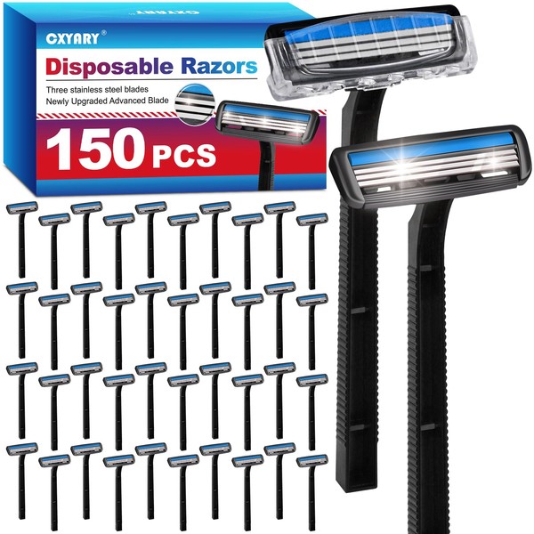 CXYARY 150 Pcs 3 Blade Disposable Razors With Clear Safety