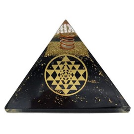 Energy Pyramid Orgonite Black Tourmaline with Sri Yantra Symbol Energy Protection Happiness Harmony (6 x 6 x 5 cm)