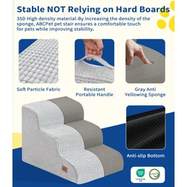 ABCPET Dog Step for Bed, Dog Stair 3-Step 35D Pet Stair 15.7" H for High Bed or Sofa Non-Slip Balanced Pet Step Indoor, Light Grey