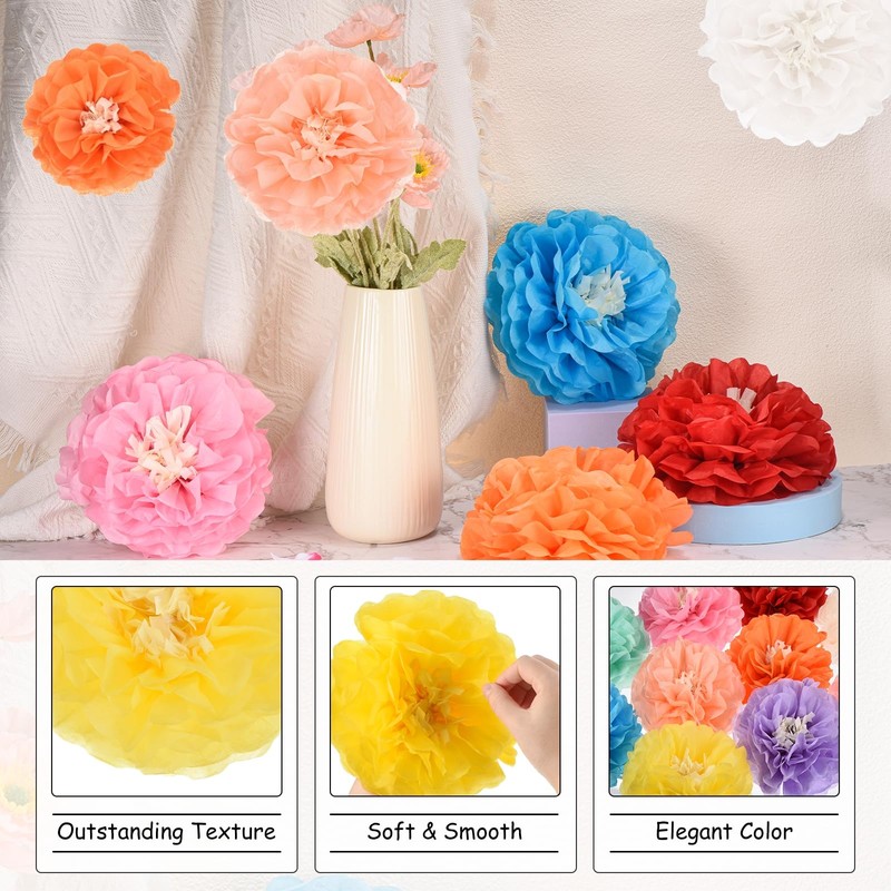 Rebower 6 Pcs Yellow Paper Flowers, 12" 3D Tissue Paper