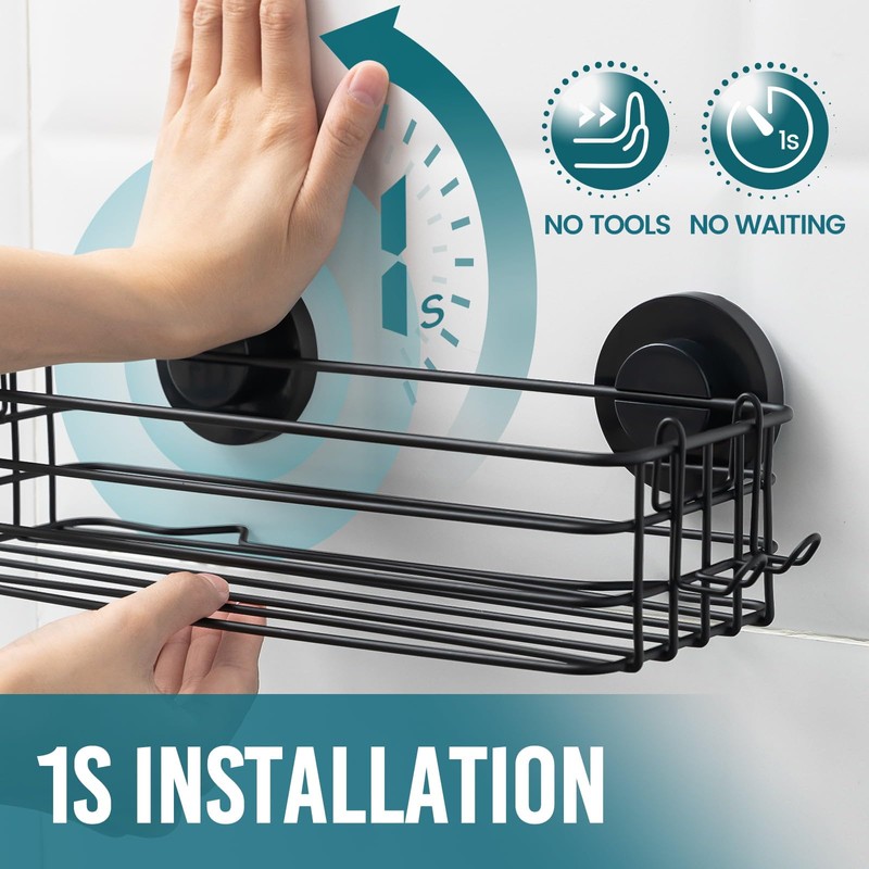 TAILI Shower Caddy Suction Cup 2 Pack with Hooks &