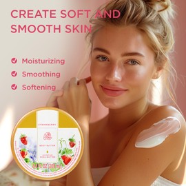 Princess Belle Strawberry Body Butter, Shea Body Butter and Body Moisturizer for Dry Skin, Mens and Womens Body Care, Deep Moisturizing and Softening-200ml(6.8 floz)