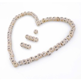260Pcs Wooden Letter Beads, Wood Alphabet Beads Initial 26 Letters, Wooden Large Square Letter Bead, Clear Printing Wood Bead for DIY, Crafts, Bracelet, Jewelry Making