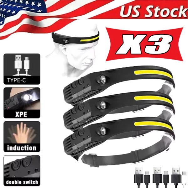 Unbranded COB LED Headlamp USB Rechargeable Headlight Torch Work Light