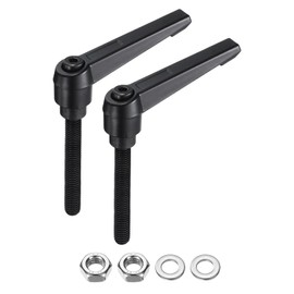 uxcell 2pcs Lever Adjustable Handles M8 x 50mm Metric Male Thread with Nuts Washers, Level Clamping Handle Set Hand Stud Knobs Rotating Screw Handles Bolts with Locking Lever, Black