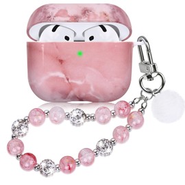 Case Compatible with AirPods 4, Cute Marble Case for Airpods 4 Gen with Key Ring, Two-Piece Protective Case for Girls and Women, Marble Pink