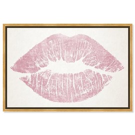 The Oliver Gal Artist Co. Fashion and Glam Framed Wall Art Canvas Prints 'Solid Kiss Rose Quartz' Lips Home Décor, 30" x 20", Pink, White