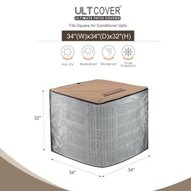 ULTCOVER 2 in 1 Full Mesh with Waterproof Fabric Top Air Conditioner Defender Cover 34W x 34D x 32H inch for Outside AC Units All Seasons Use