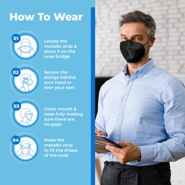 KN95 Black Face Masks - 50 Pack - 5 Layer Protection Breathable KN95 Face Mask - Filtration>95% with Comfortable Elastic Ear Loop | Non-Woven Polypropylene Fabric (Black)