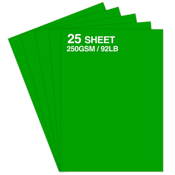 25 Sheets Green Cardstock Paper - 8.5" x 11" 250gsm/92lb
