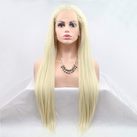 Xiweiya Daily Natural Colour Wig Long Straight 613# Golden Hair Lace Front Wig Full Glueless Synthetic Heat Resistant for Women