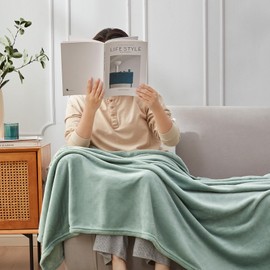 Hansleep Blanket, Single, Winter Blanket, 55.1 x 78.7 inches (140 x 200 cm), Cardamom Green, Microfiber, Soft to the Touch, Flannel, Washable, Anti-Static, Suitable for Four Seasons (140x200, Cardamom Green)