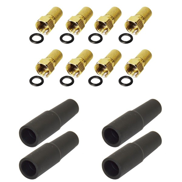 8x F-connector 7,5mm gold-plated with seal and 4x rubber cover