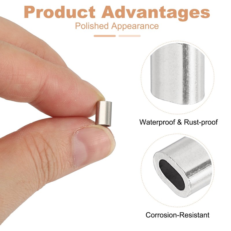 uxcell 1/16"(1.5mm) Wire Rope Stop Sleeve, 304 Stainless Steel Cable