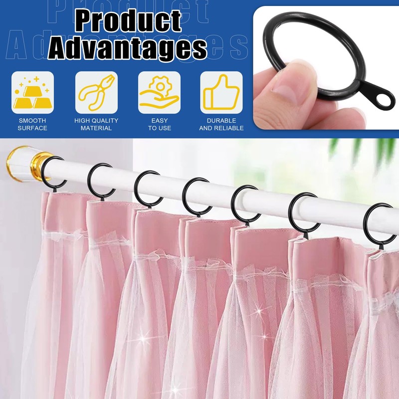 Glarks 40Pcs 1.2Inch Black Curtain Rings with Eyelet, Rustproof Metal