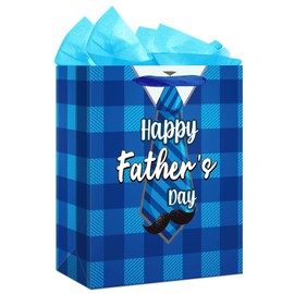 WaaHome Happy Fathers Day Gift Bags for Dad with Tissue Paper and Handle, 11.5''x9''x5'' Medium Fathers Day Gift Wrapping Paper Bag Gifts for Dad Daddy Grandpa from Daughter Son Kids