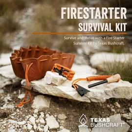 Texas Bushcraft Fire Starter Survival Kit - Ferro Rod Flint Fire Steel, Striker Tool | Cowhide Leather Tinder Bag | Emergency Paracord Bracelet Camping Gear (Army Green, Large Bracelet (7-8" Wrist))