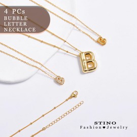 stino Initial Letter Necklace Set, 4-Piece Gold Plated Bubble Alphabet Pendant, No Tarnish Layered Chain Jewelry for Women (B)