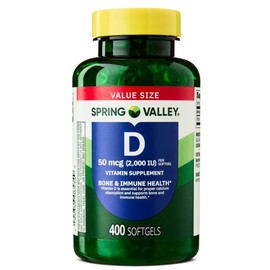 Spring Valley Vitamin D3 Supplement Softgels, 2000 IU, 400 Count - New Look