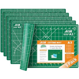 ArtAt Self Healing Cutting Mat: 【5 Pack Cutting Mat 12″x 18″】 Green Double Sided Non-Slip 5 Layers PVC Durable Craft Sewing A3 Mat for Rotary Cutter